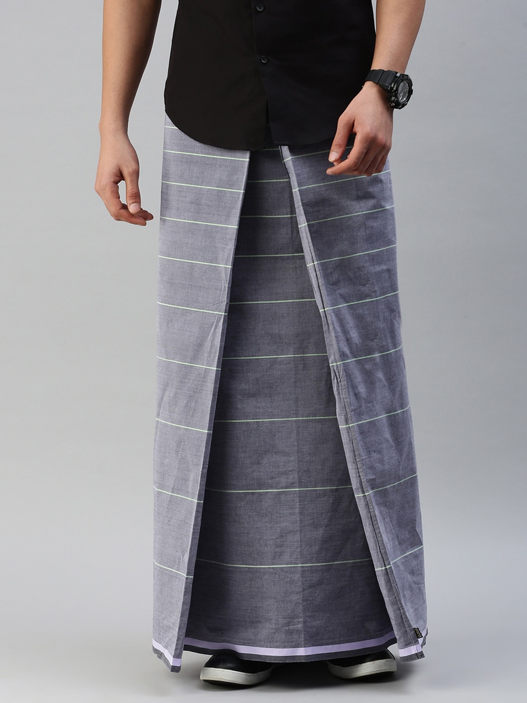 

Ulama Men Striped Pure Cotton Lungi, Grey
