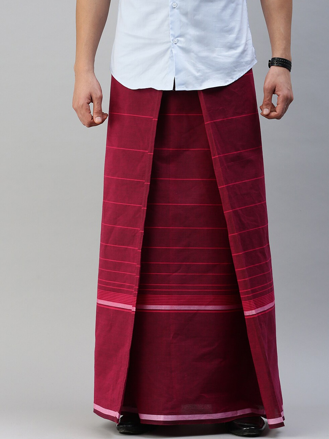

Ulama Men Striped Pure Cotton Lungi, Maroon