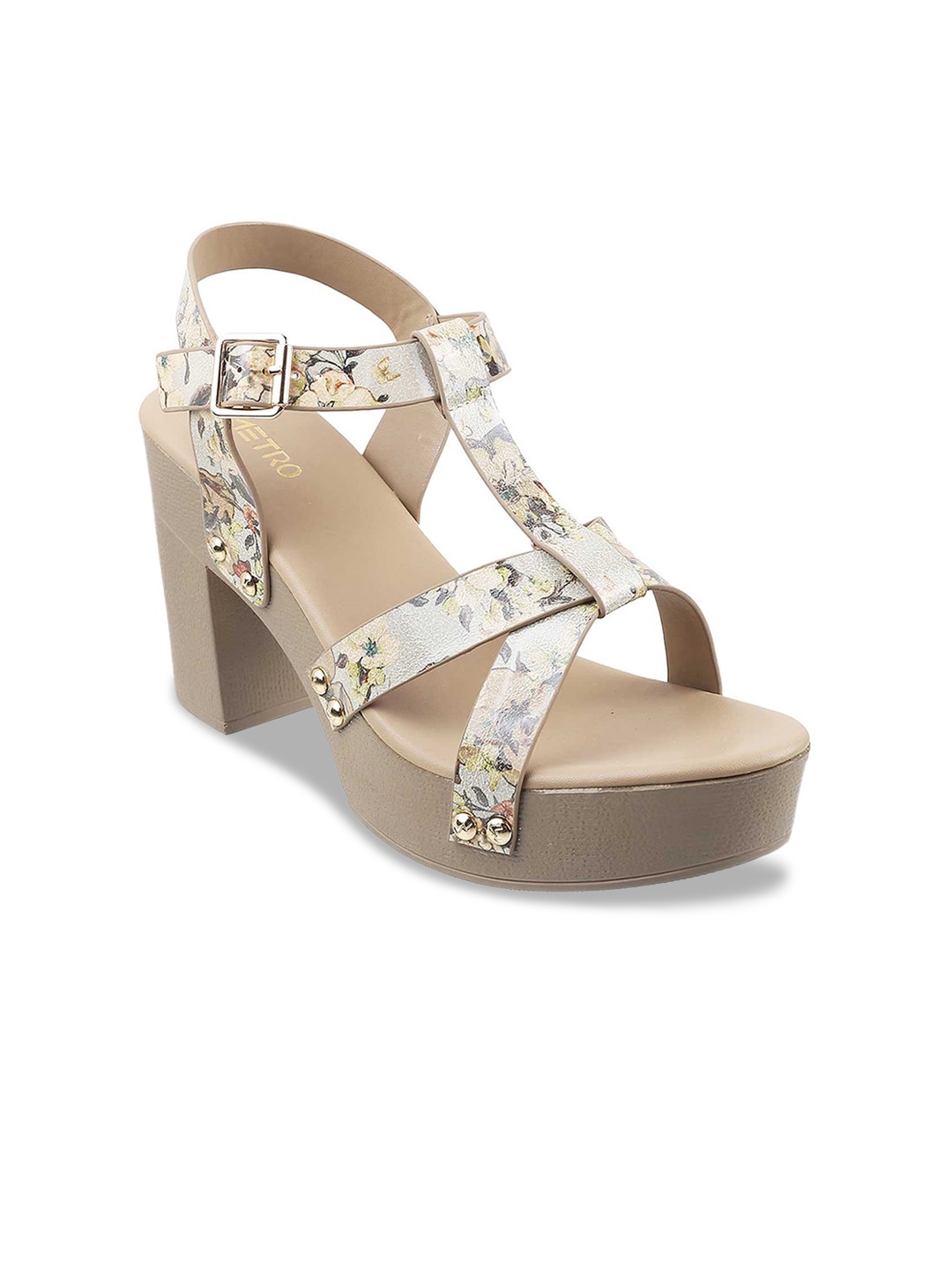 

Metro Printed Open Toe Block Heels, Beige