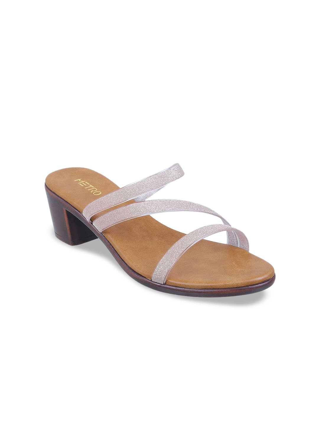 

Metro Striped Open Toe Block Heel, Tan