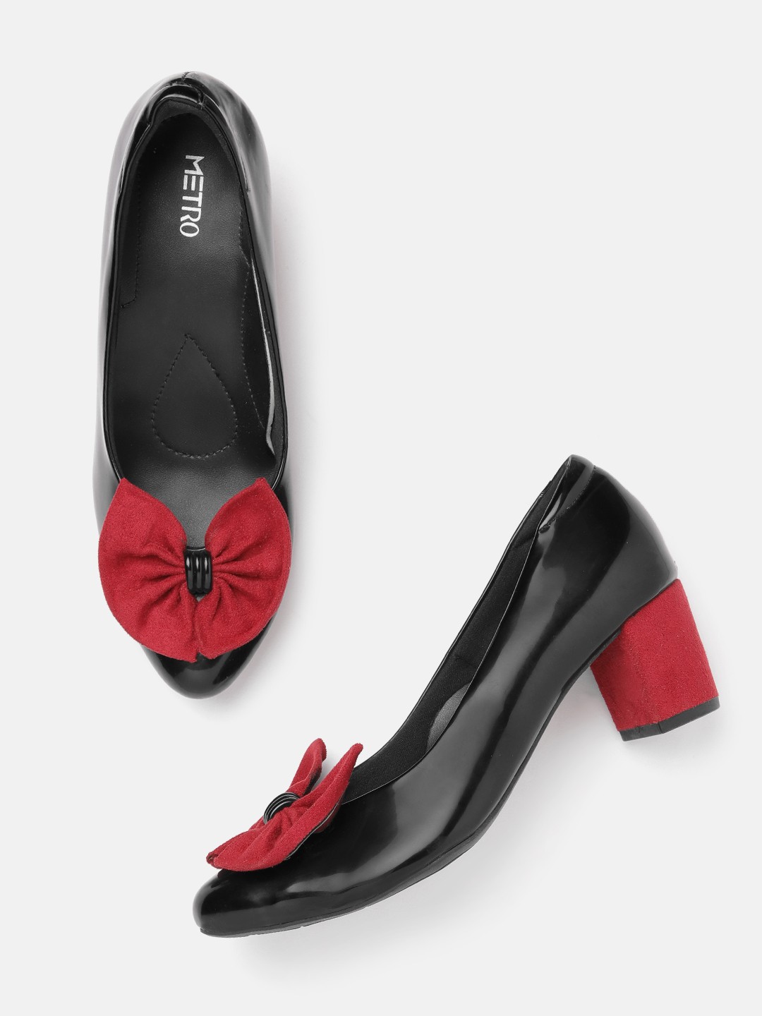 

Metro Round-Toe Bow-Detail Block Heel Pumps, Black