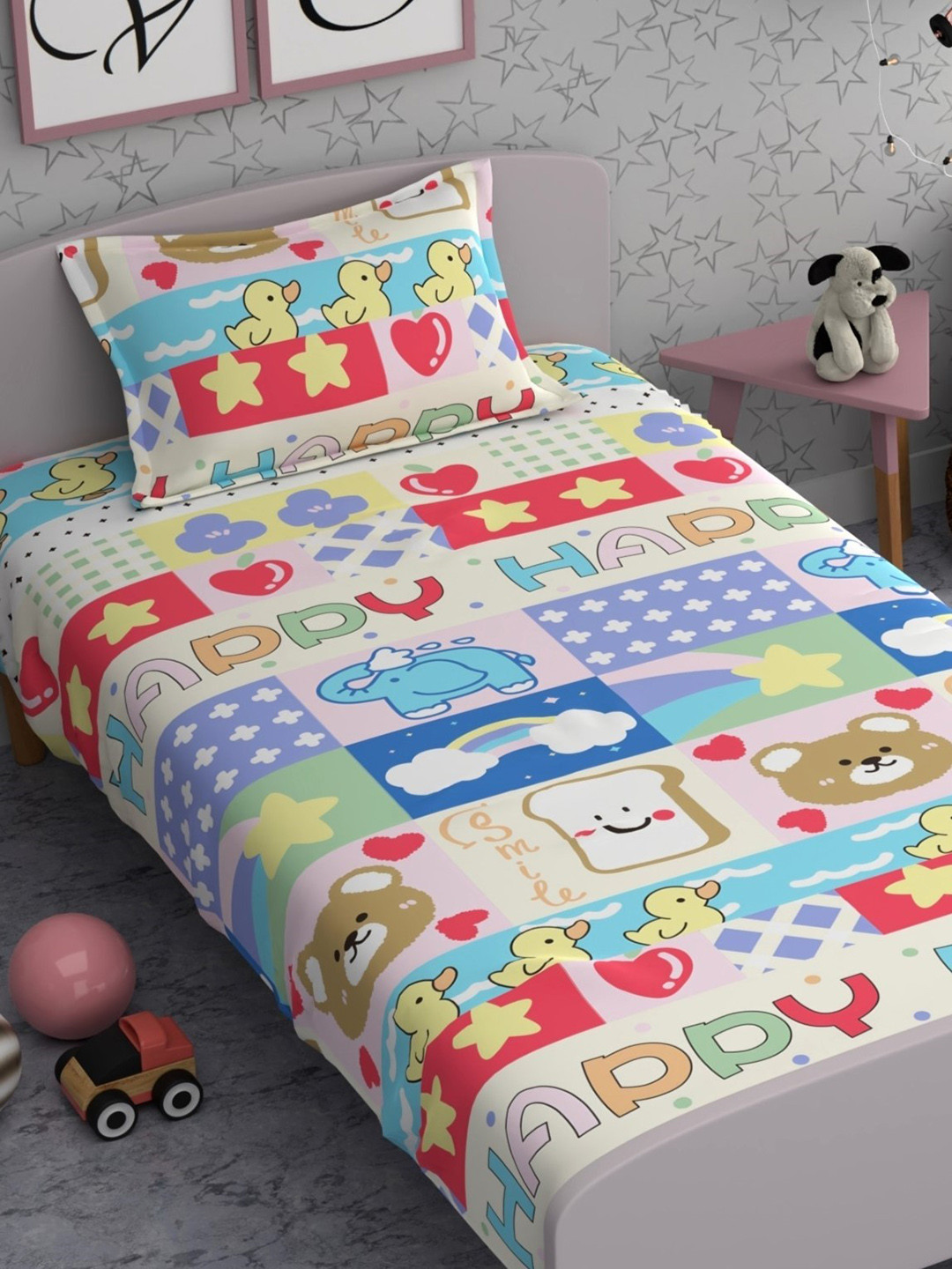 

CHHAVI INDIA Off White & Red Conversational 210 TC Single Bedsheet With 1 Pillow Cover