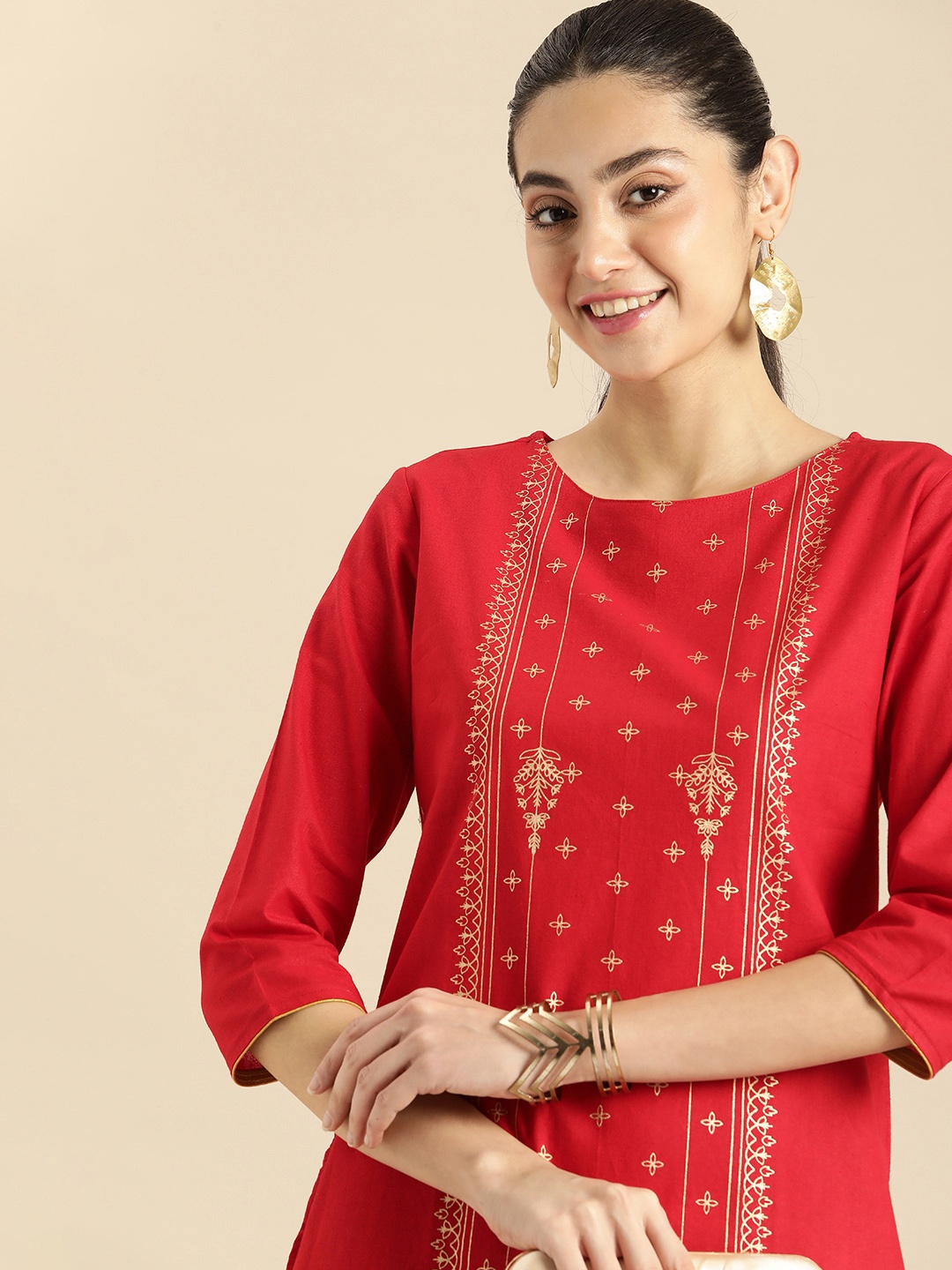 

Anouk Ethnic Motifs Foil Printed Kurta, Red