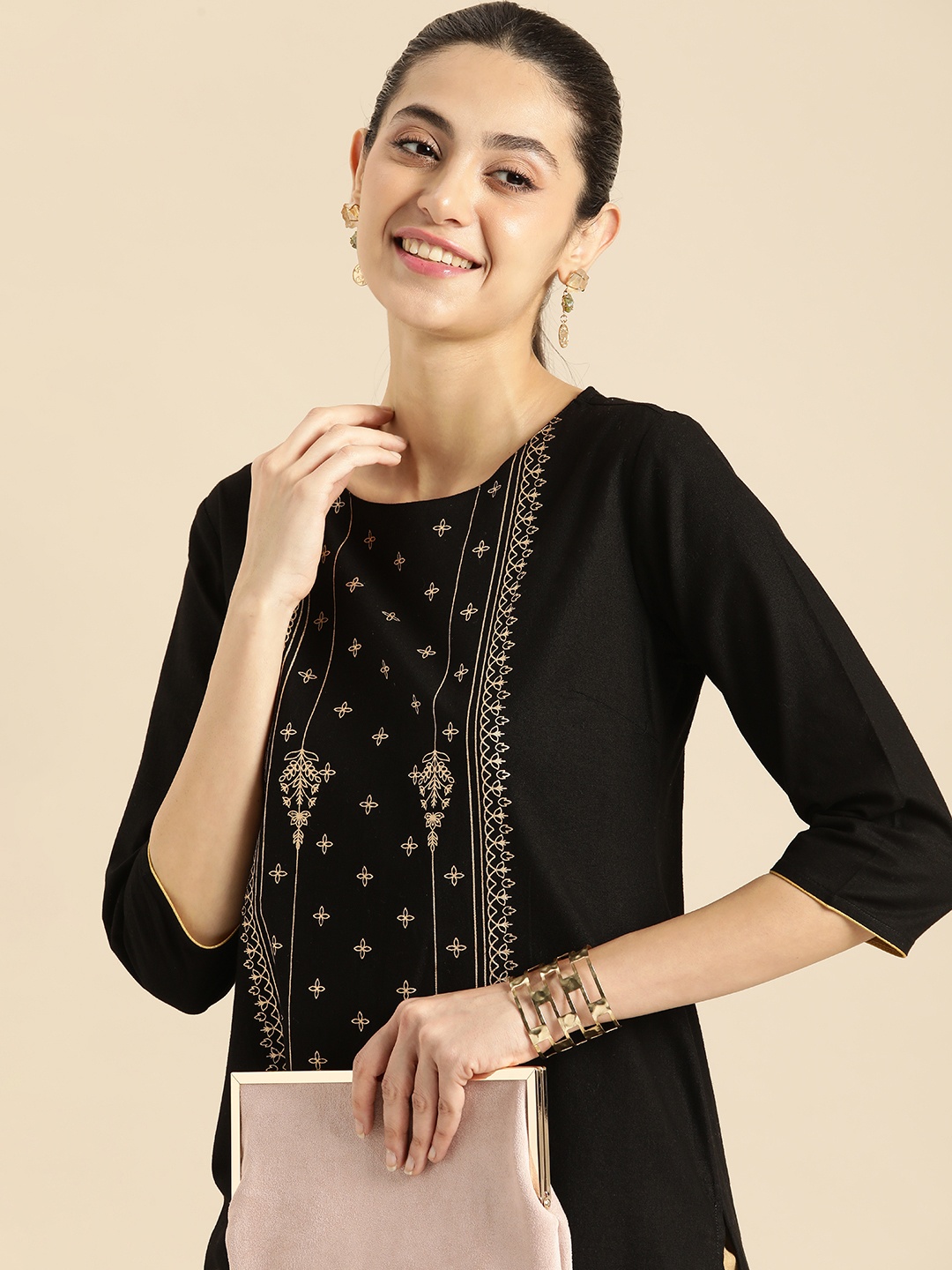 

Anouk Ethnic Motifs Printed Kurta, Black