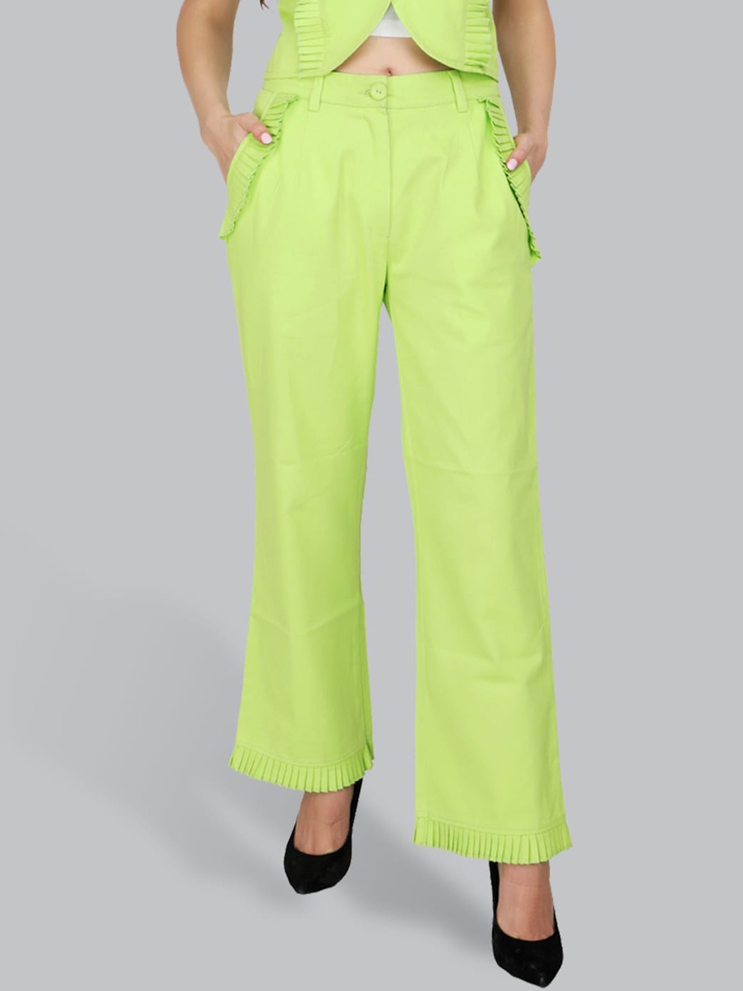 

CUFFS N LASHES Women Straight Fit Cotton Parallel Trousers, Fluorescent green