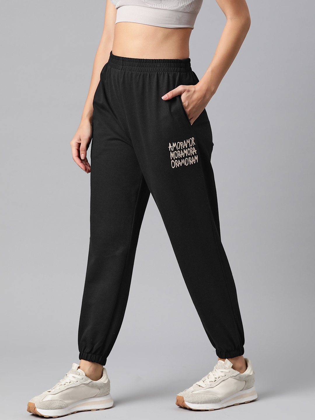 

Laabha Printed Terry Outdoor Sports Joggers, Black