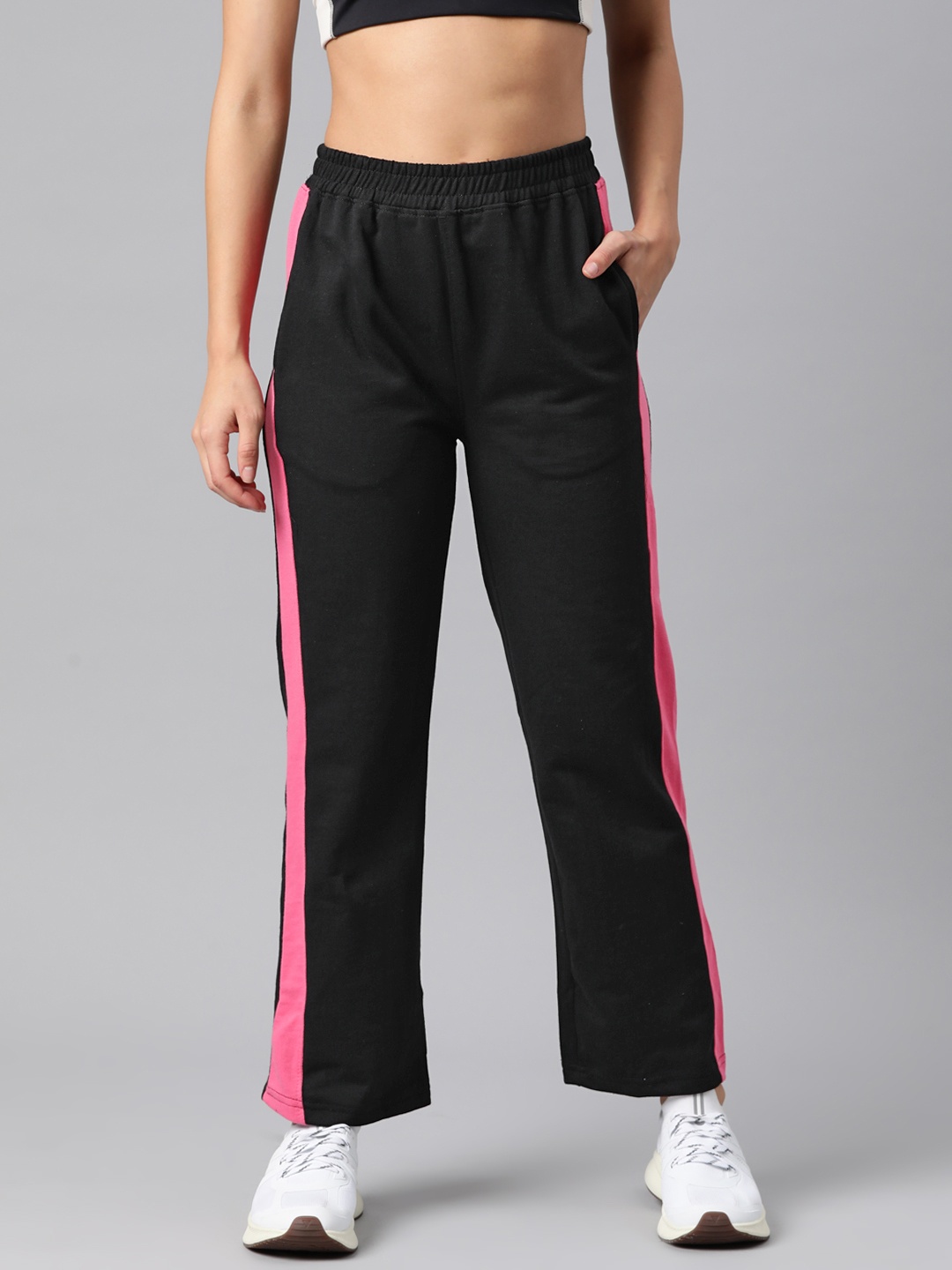 

Laabha Striped Terry Outdoor Sports Track Pants, Black