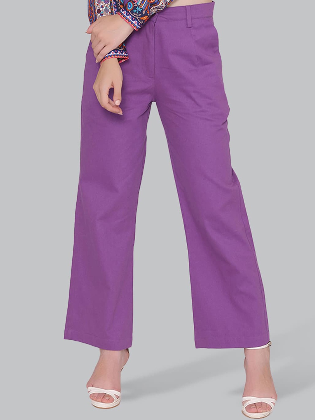 

CUFFS N LASHES Women Straight Fit Cotton Parallel Trousers, Purple