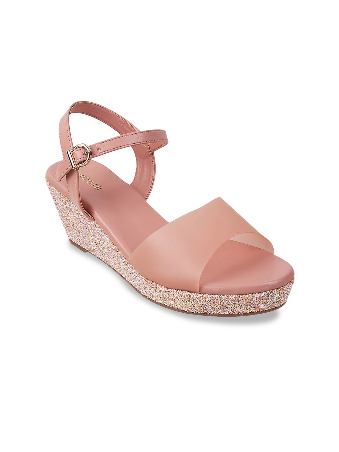 

Mochi Embellished Wedge Sandals, Peach