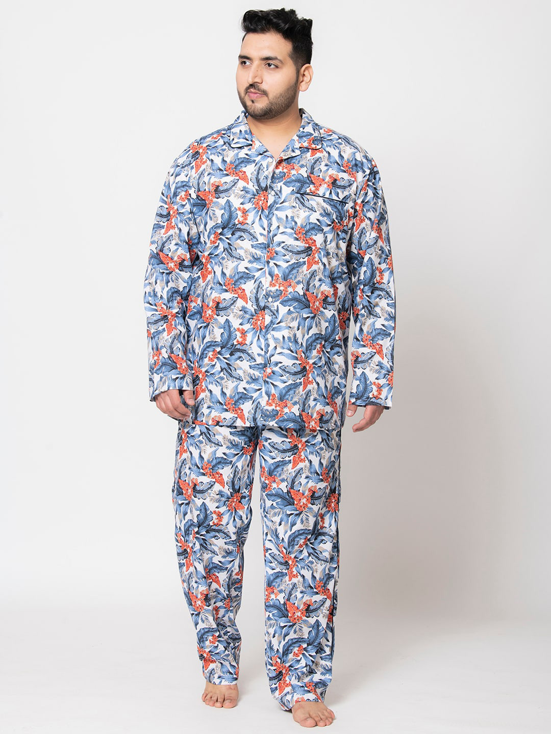 

Bene Kleed Plus Plus Size Floral Printed Pure Cotton Night Suit, White
