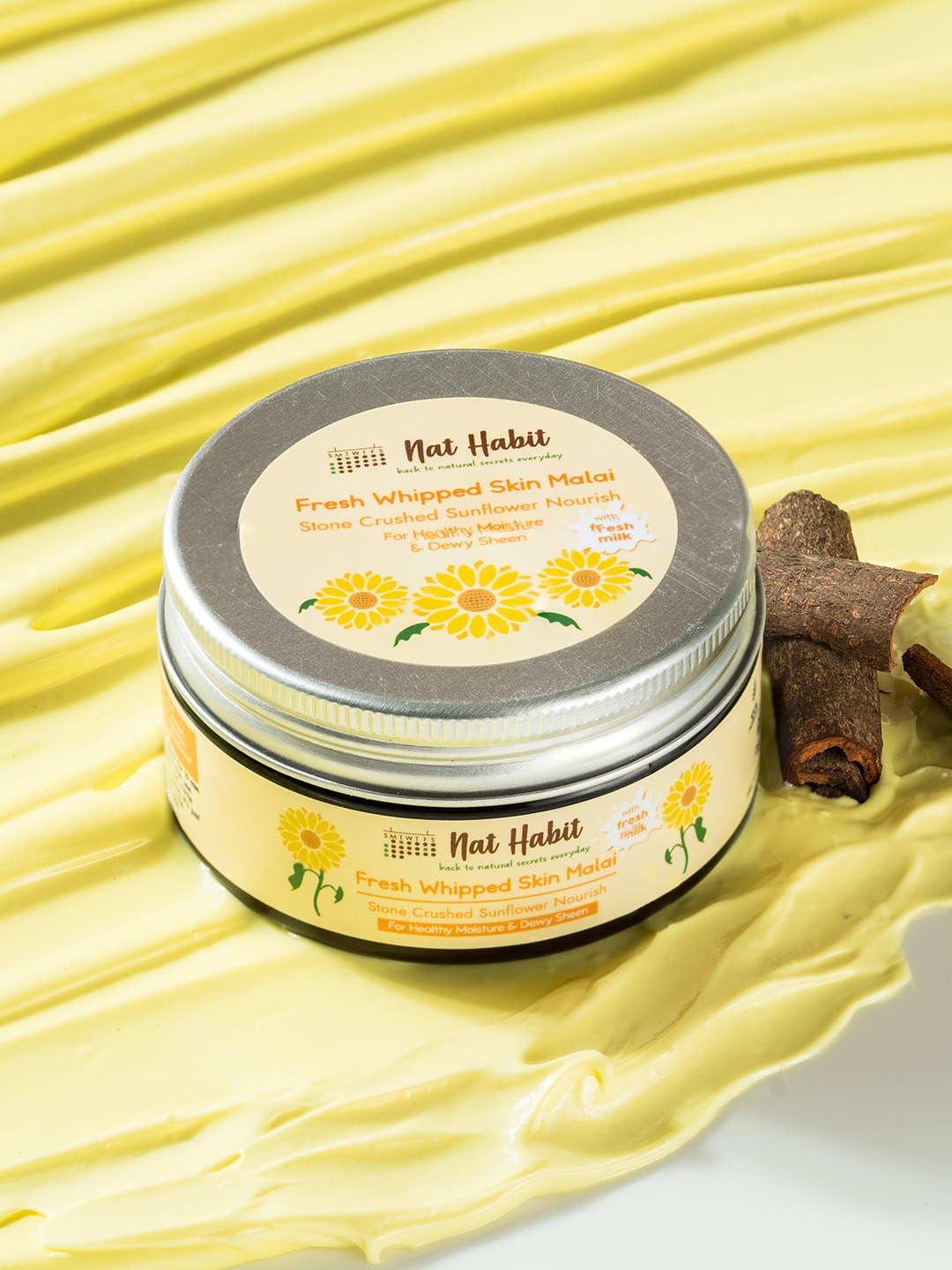 

Nat Habit Stone Crushed Sunflower Fresh Whipped Skin Malai Body Butter - 120 ml, Yellow