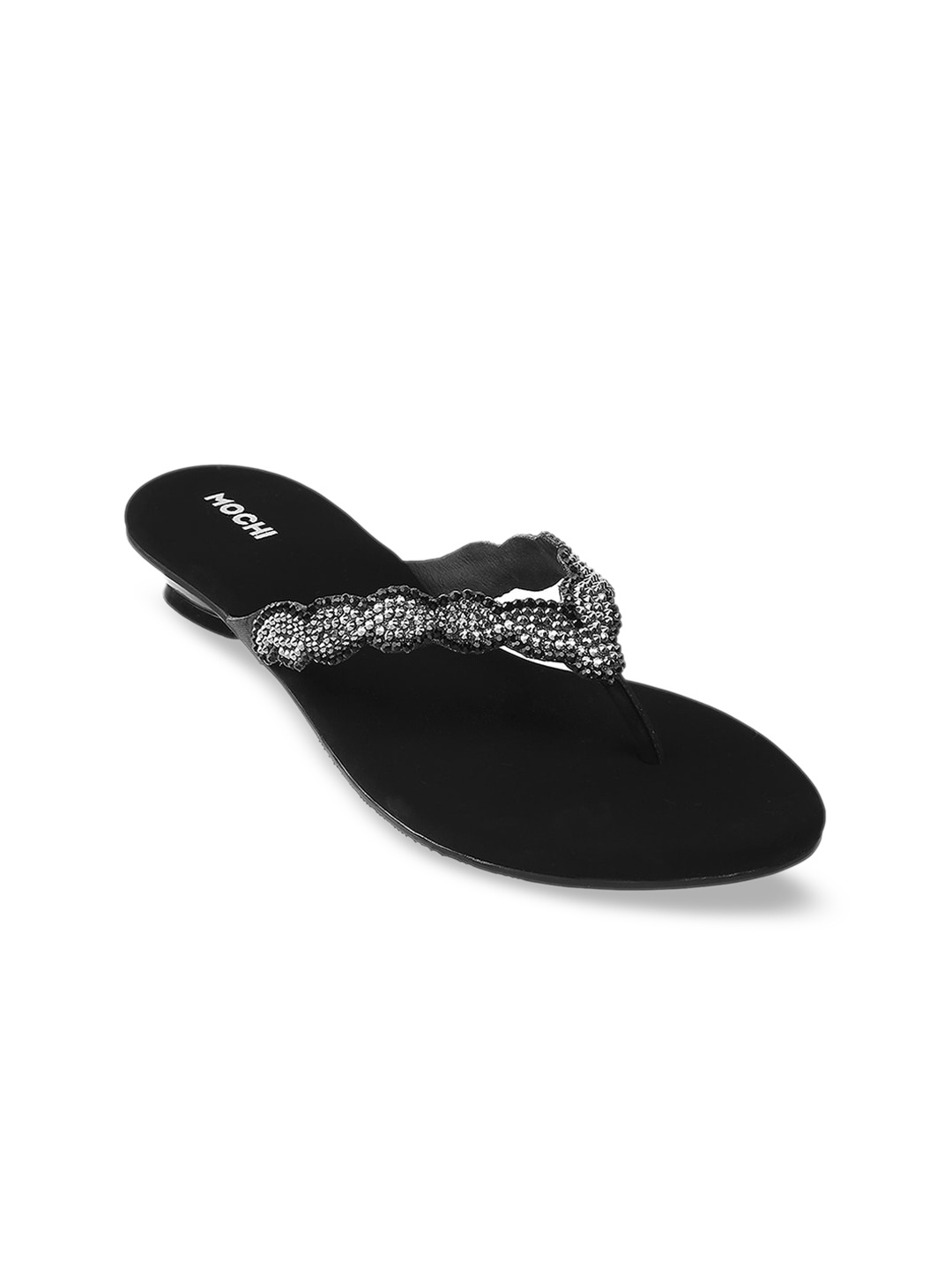 

Mochi Women Embellished Slip-On Open Toe Flats, Black