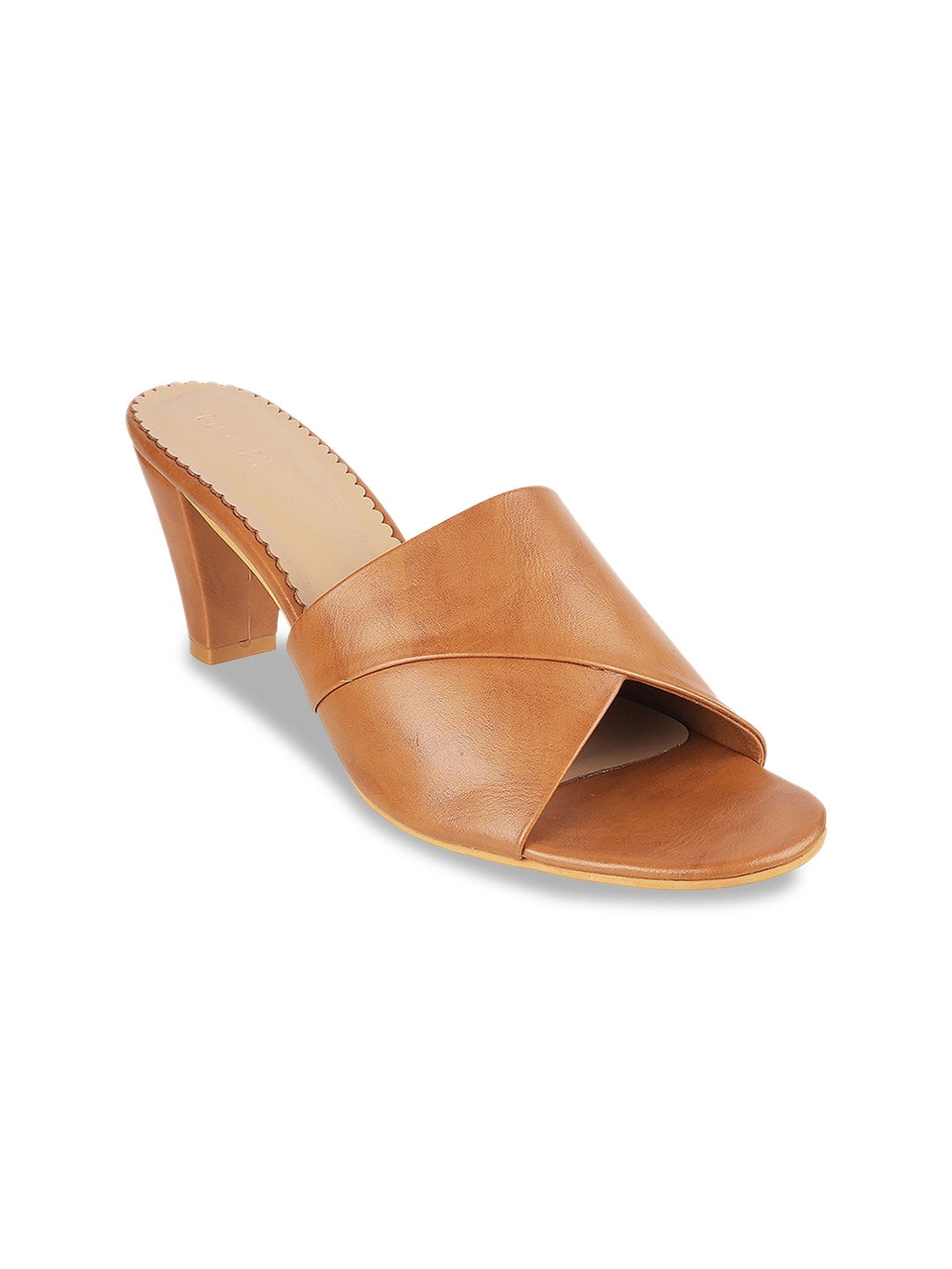 

Mochi Peep Toe Block Heels, Tan