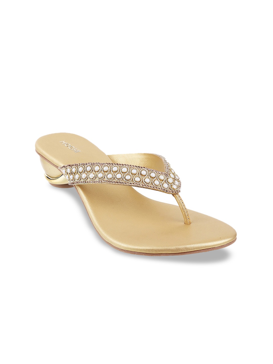 

Mochi Embellished Open Toe Block Heels, Gold