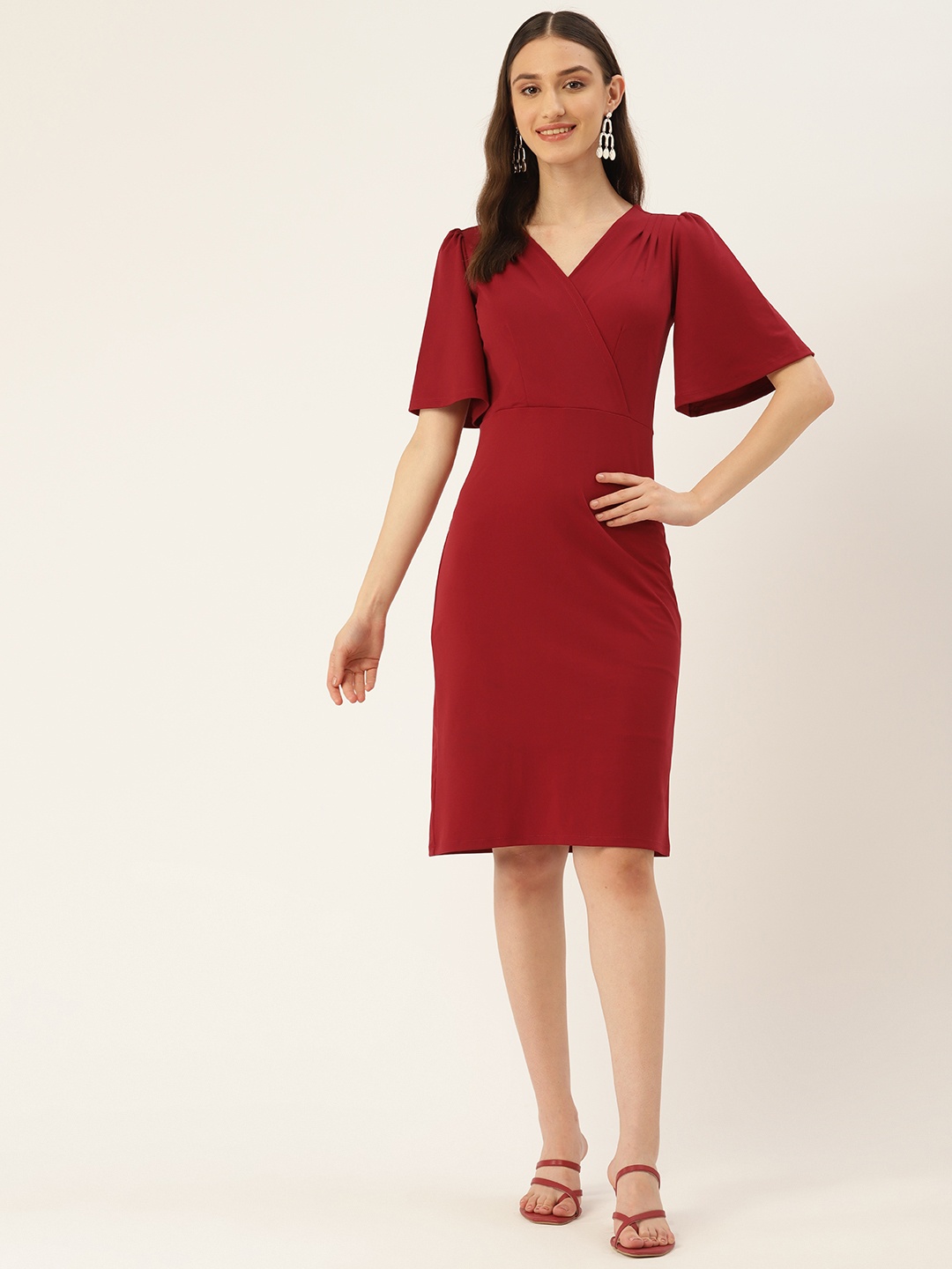 

ZIZO By Namrata Bajaj Flared Sleeve Bodycon Dress, Maroon