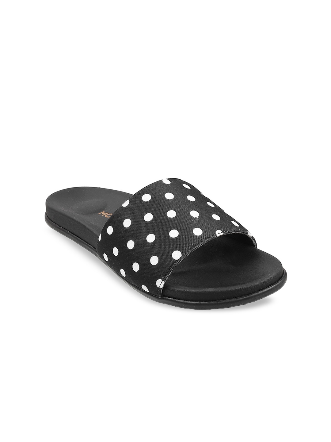 

Mochi Women Printed Open Toe Flats, Black