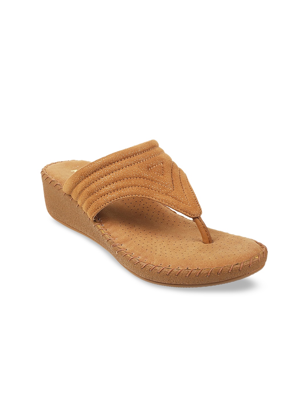 

Mochi Women Striped T-Strap Flats, Tan