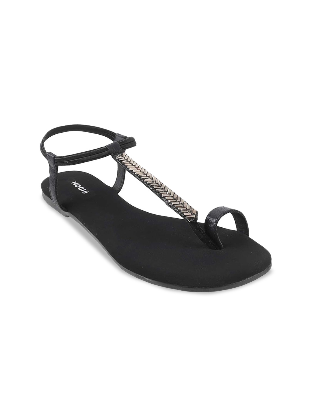 

Mochi Women Embellished One Toe Flats With Backstrap, Black