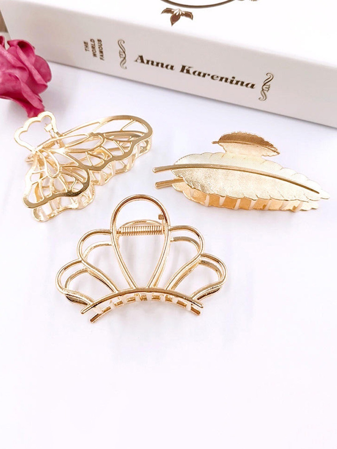

Krelin Women Set Of 3 Hair Claw Clips, Gold