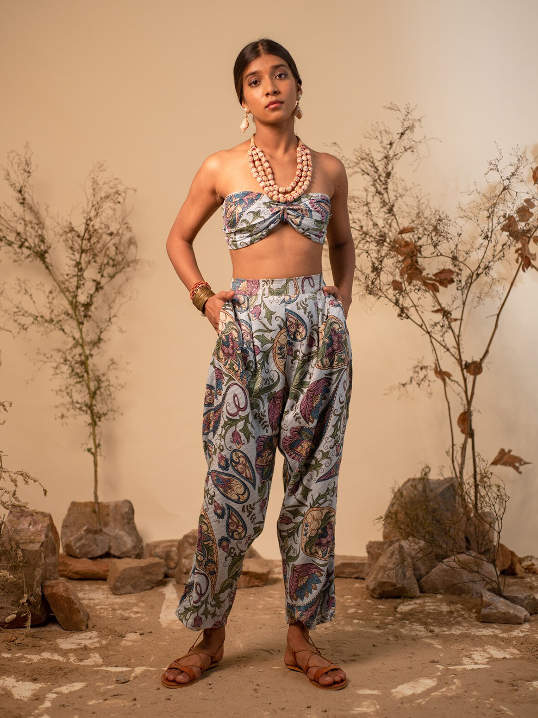 

Label Reyya Floral Printed Strapless Bralette Top, Blue