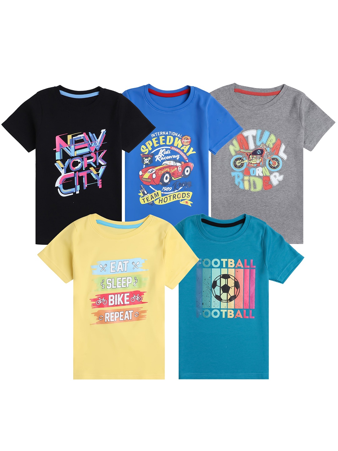 

EIO Kids Pack Of 5 Graphic Printed Cotton T-Shirts, Yellow