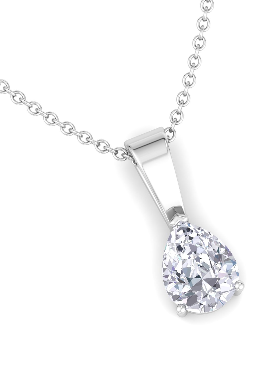 

Inddus Jewels 925 Sterling Silver Rhodium Plated Teardrop Shaped Pendant With Chain, White