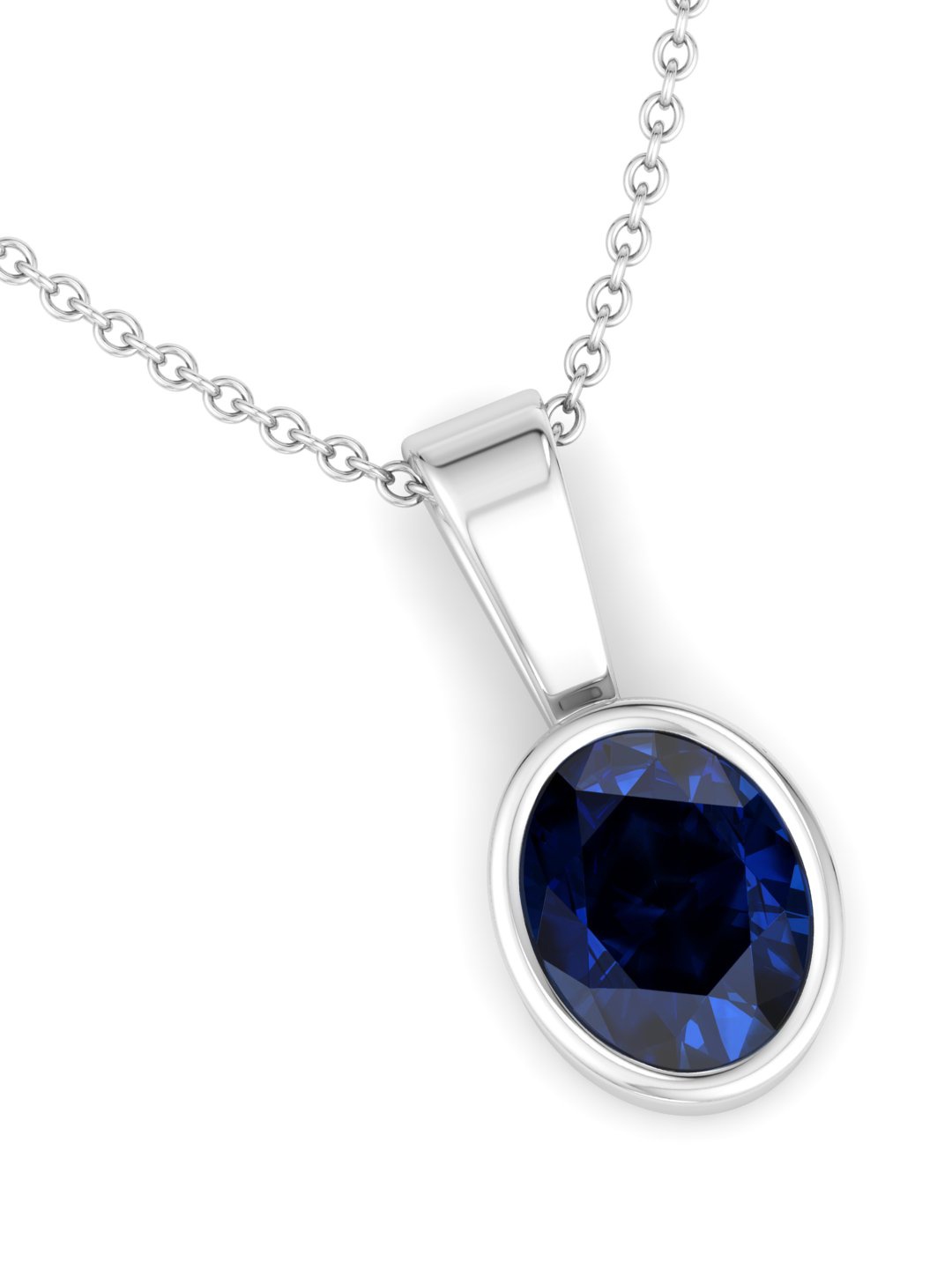 

Inddus Jewels 925 Sterling Silver Rhodium Plated Oval Shaped Pendant with Chain, Blue