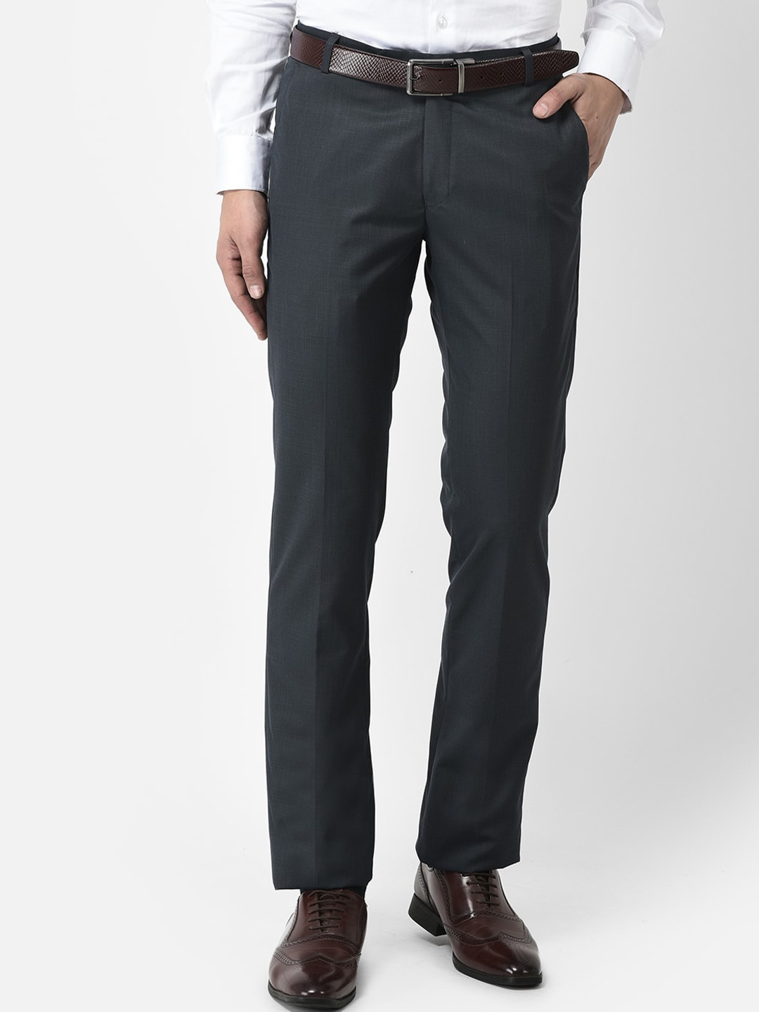 

COBB Men Regular Fit Mid-Rise Cotton Formal Trousers, Charcoal