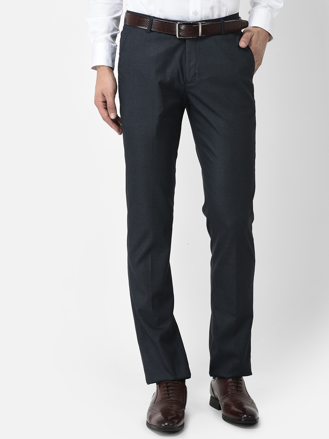 

COBB Men Regular Fit Mid-Rise Cotton Formal Trousers, Navy blue