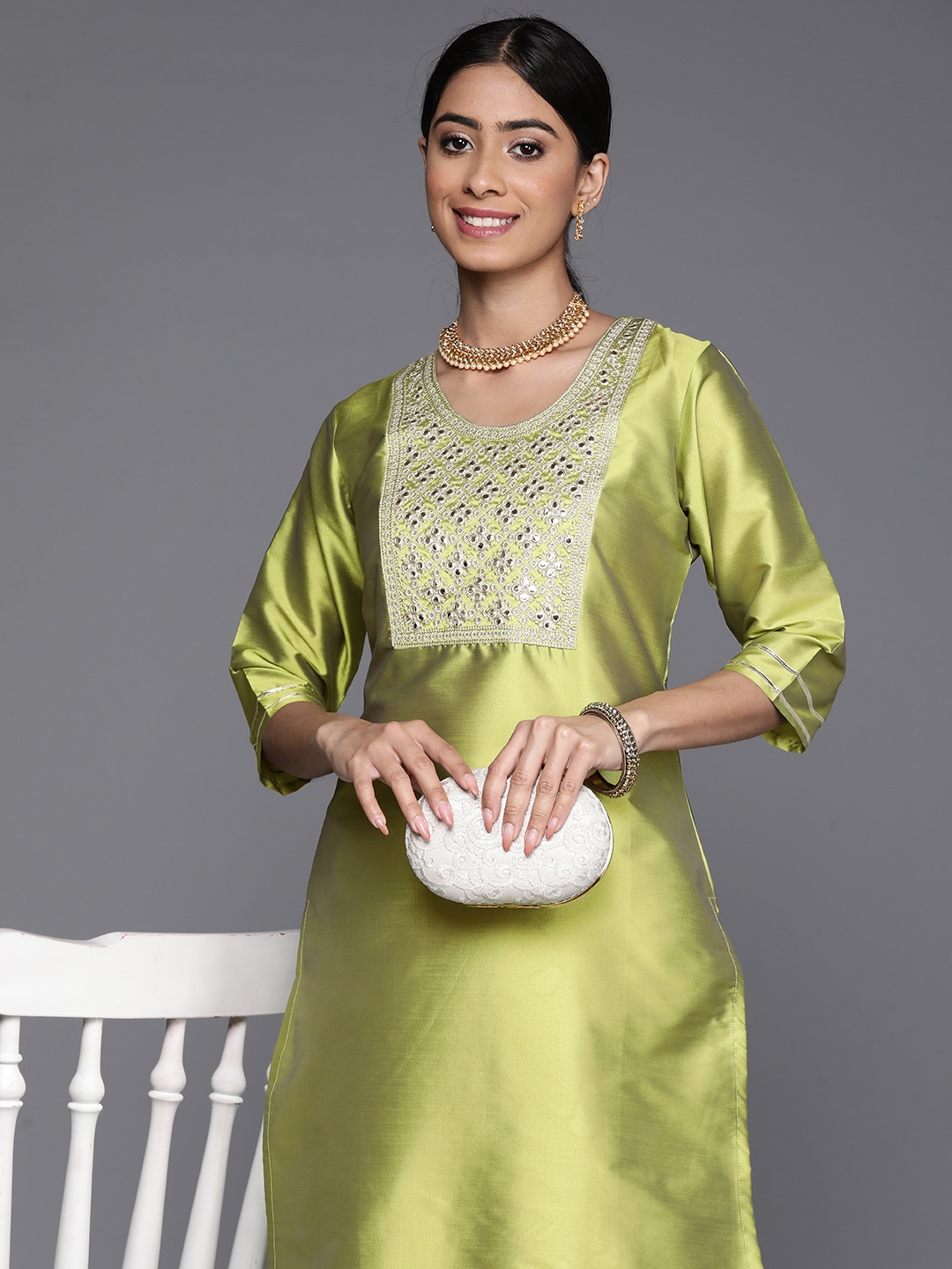 

Libas Yoke Design Mirror Work Kurta, Green
