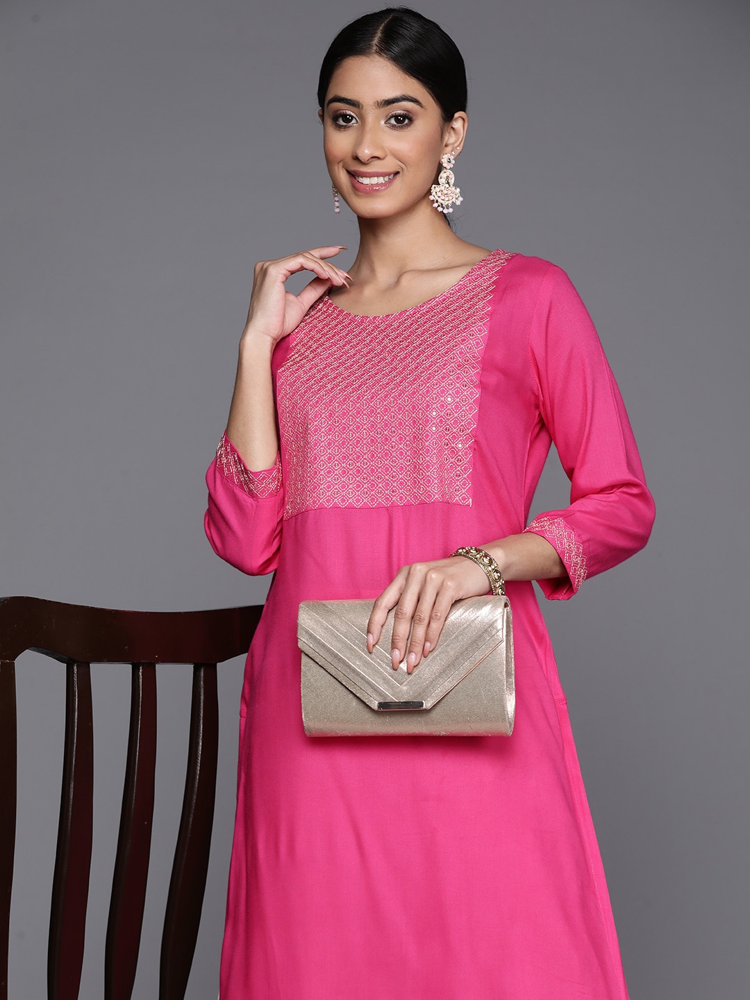 

Libas Yoke Design Sequinned Kurta, Pink