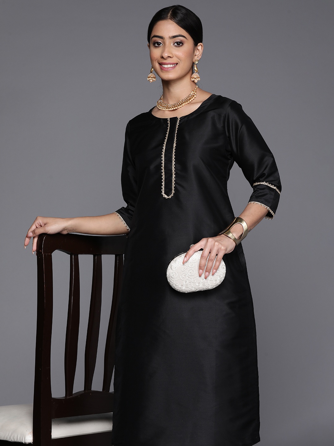 

Libas Yoke Design Thread Work Kurta, Black