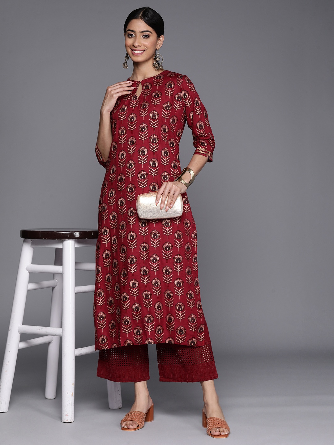 

Libas Ethnic Motifs Printed Keyhole Neck Gotta Patti Kurta, Maroon