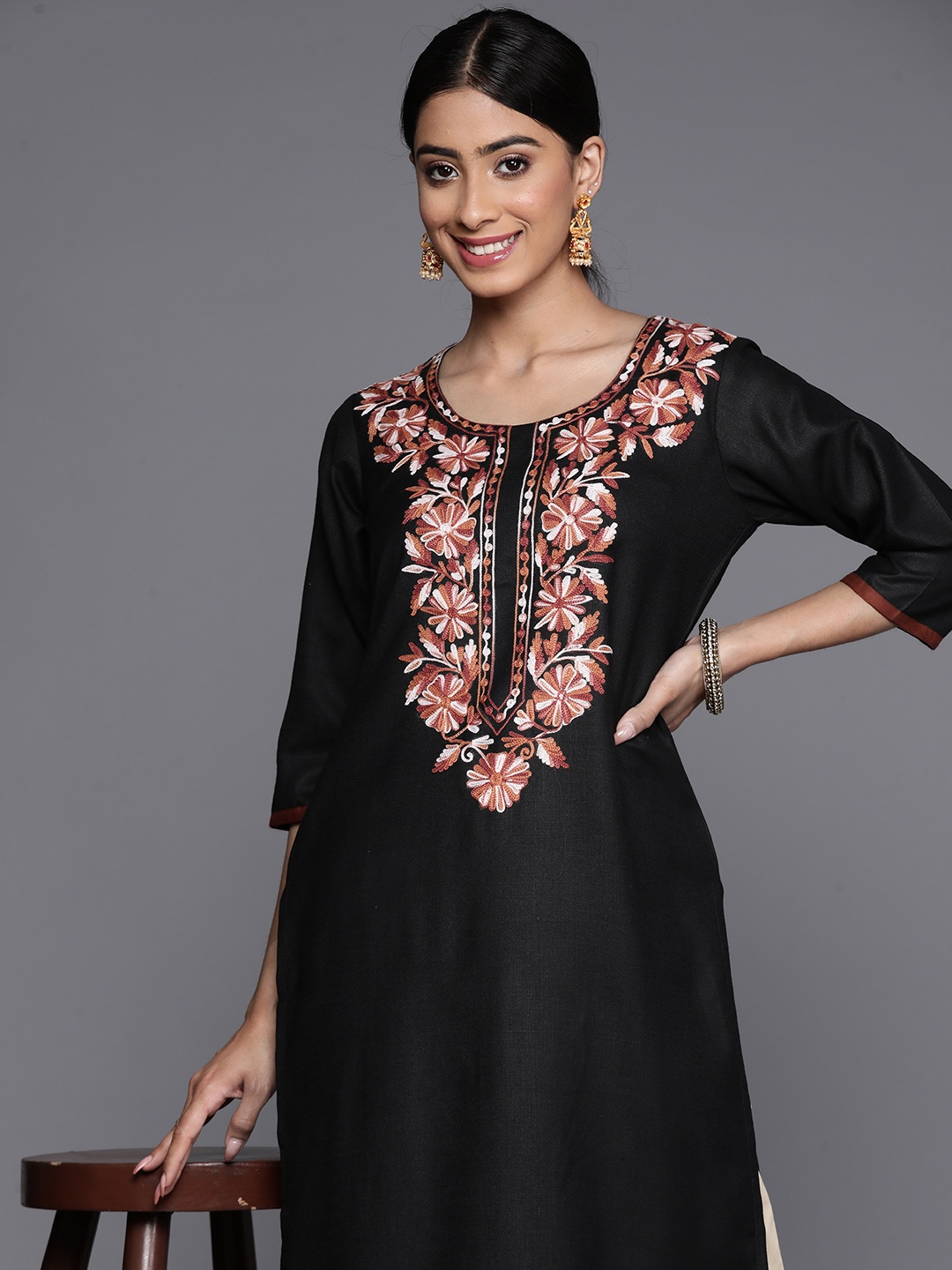 

Libas Floral Yoke Design Kurta, Black