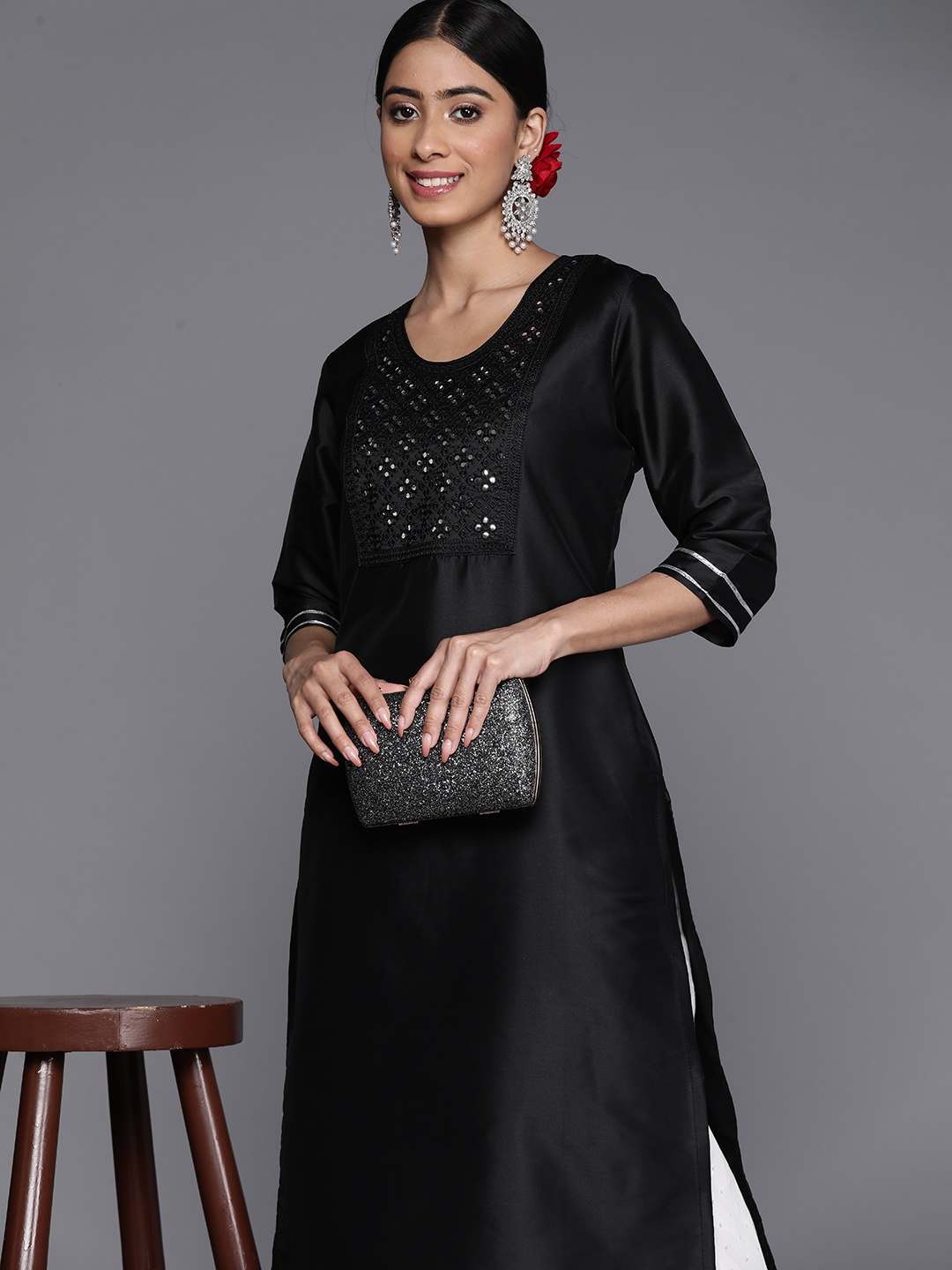 

Libas Yoke Design Mirror Work Kurta, Black