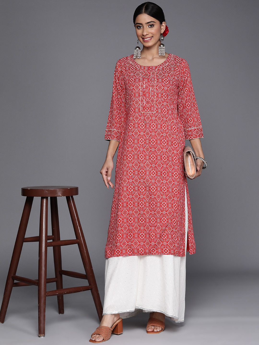 

Libas Bandhani Printed Gotta Patti Pure Cotton Kurta, Red