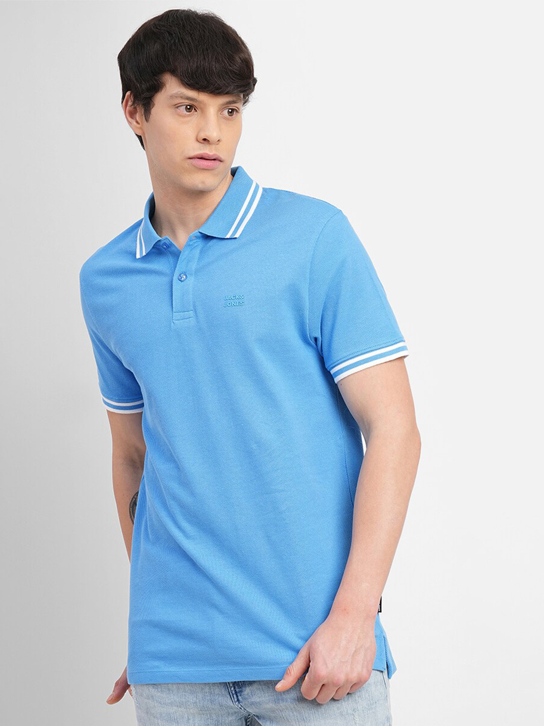 

Jack & Jones Polo Collar Cotton Slim Fit T-shirt, Blue