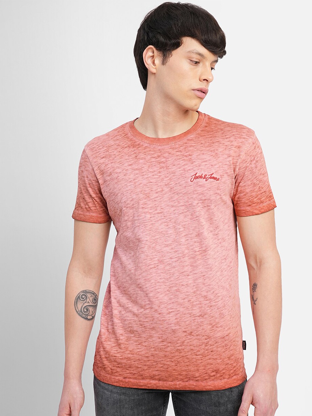 

Jack & Jones Slim Fit Round Neck Cotton T-Shirt, Orange