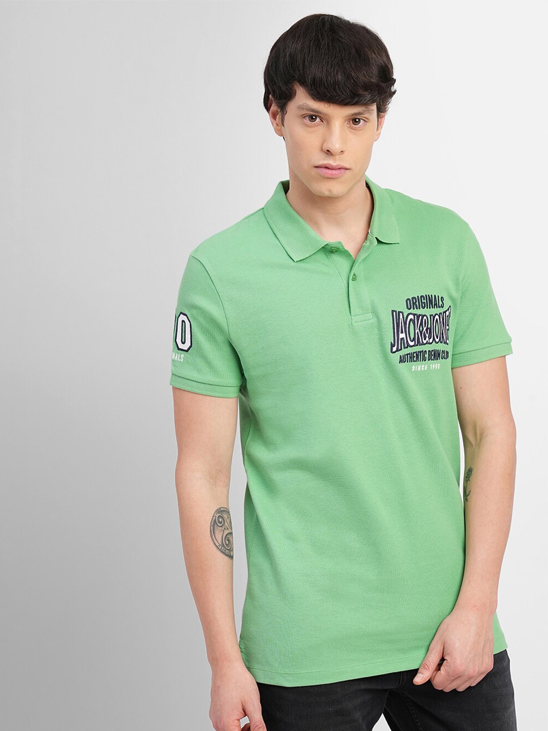 

Jack & Jones Typography Polo Collar Cotton Slim Fit T-shirt, Green