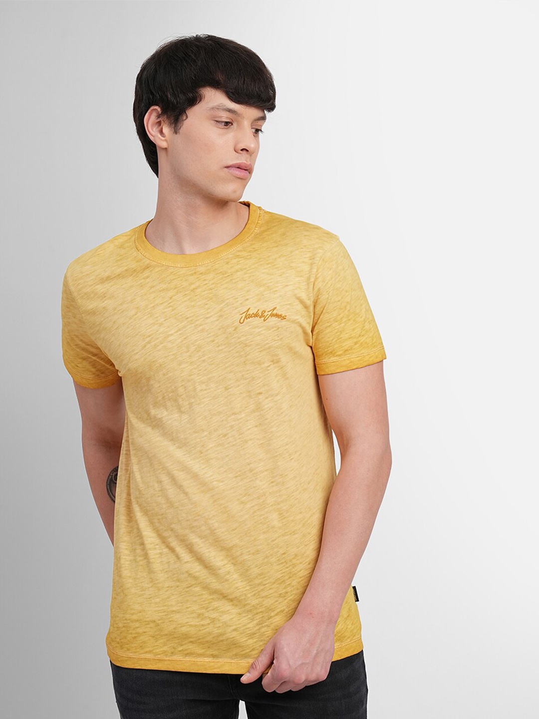 

Jack & Jones Round Neck Cotton Slim Fit T-shirt, Yellow