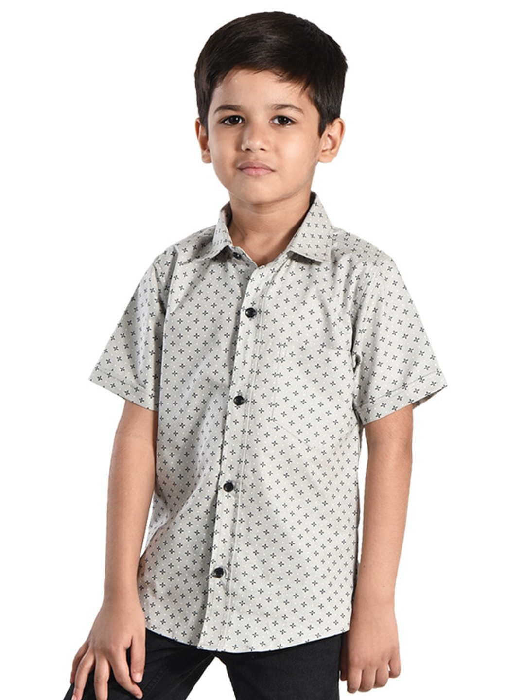 

POMY & JINNY Boys Floral Printed Cotton Casual Shirt, Grey