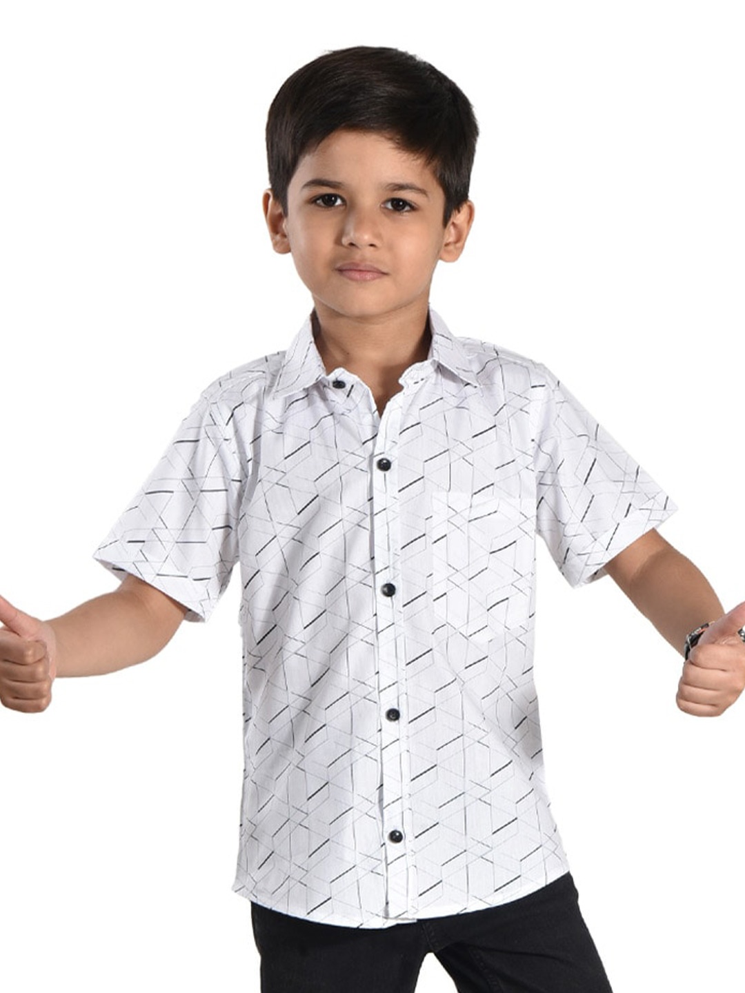 

POMY & JINNY Boys Geometric Printed Cotton Casual Shirt, White