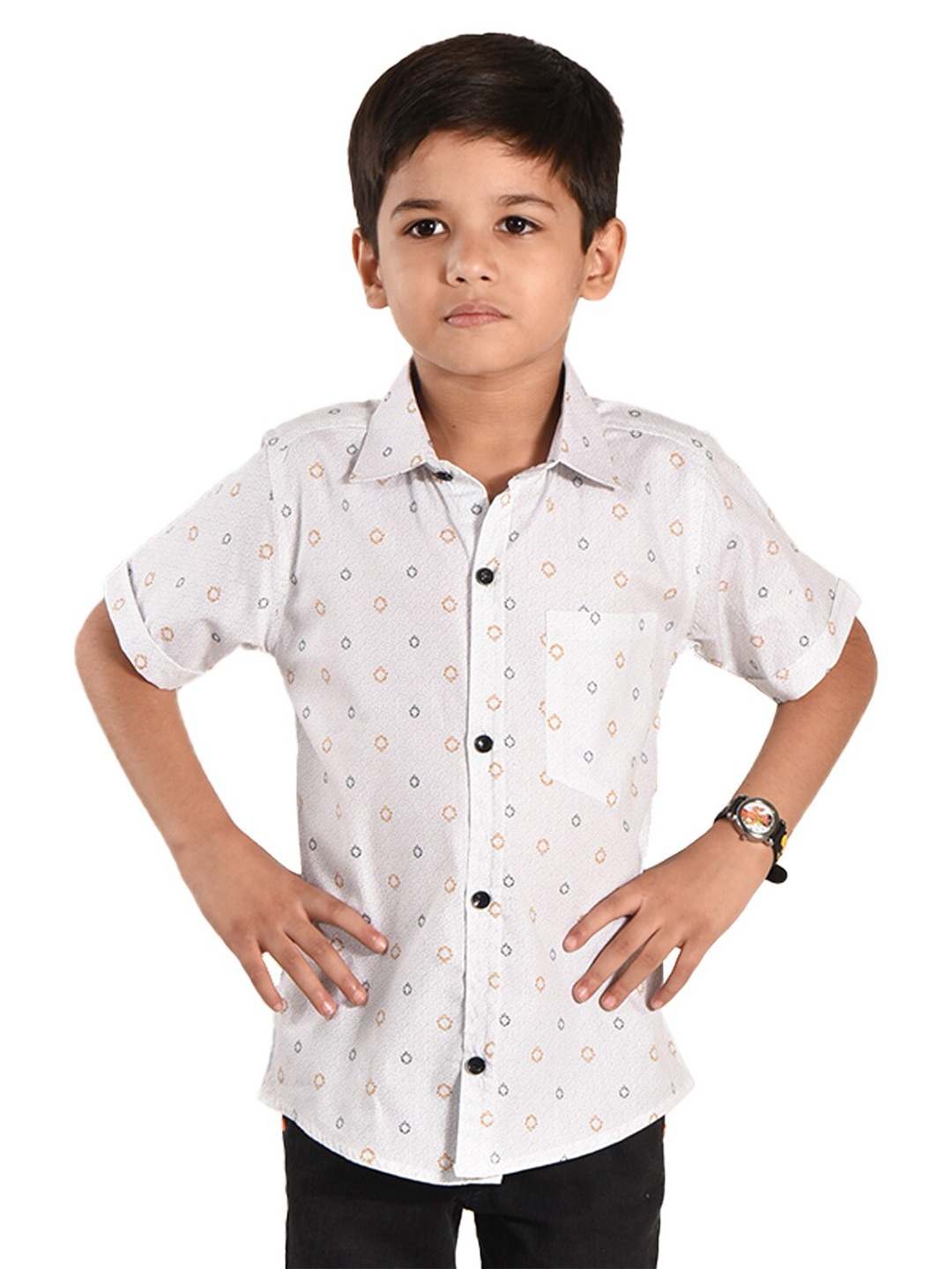 

POMY & JINNY Boys Conversational Printed Cotton Casual Shirt, White