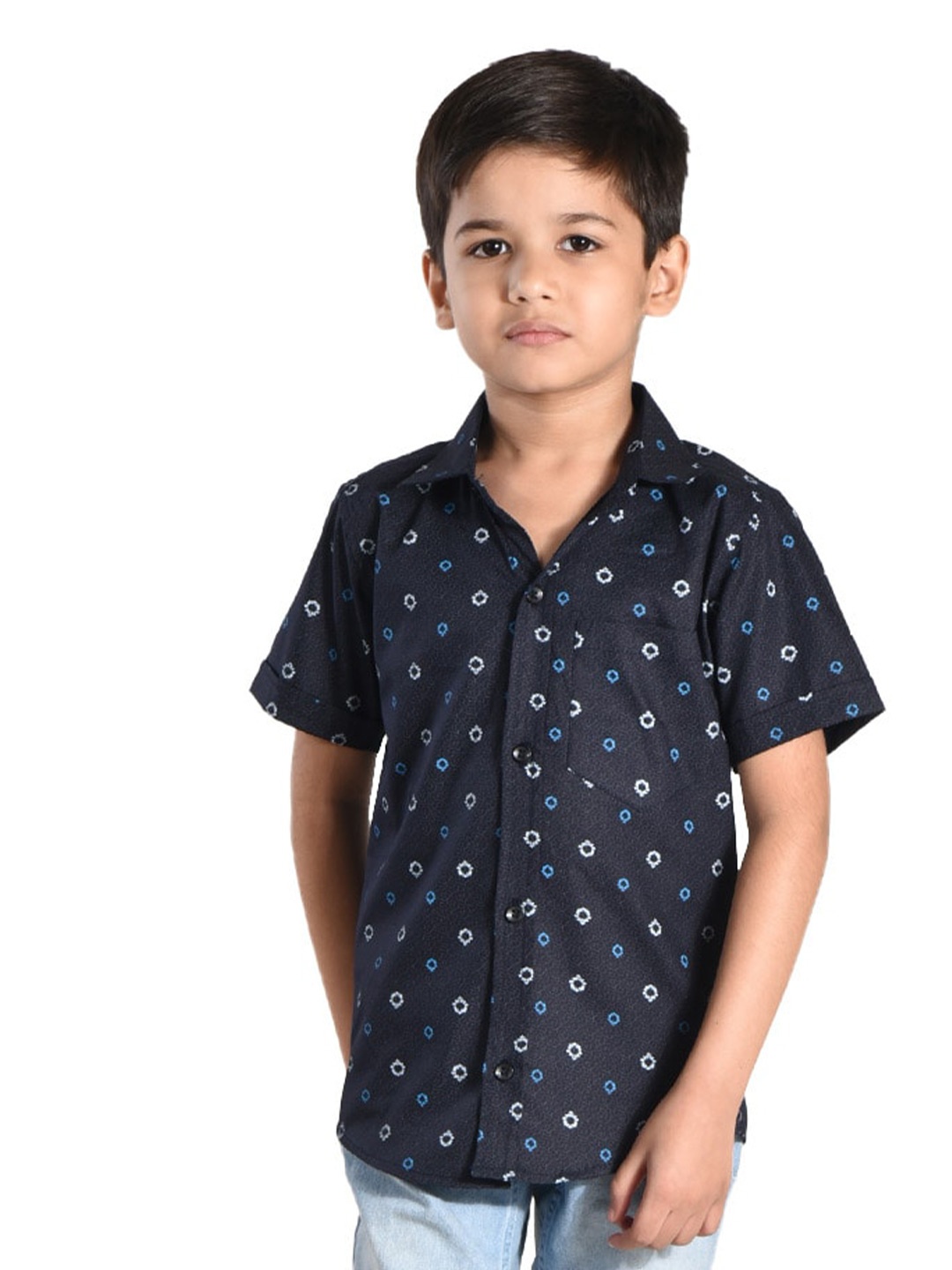

POMY & JINNY Boys Conversational Printed Cotton Casual Shirt, Navy blue
