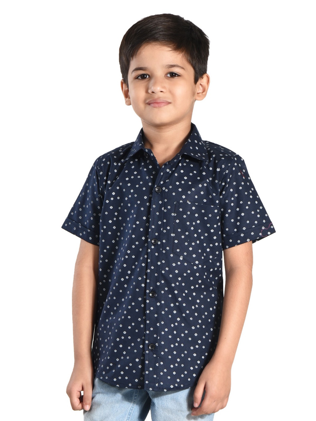 

POMY & JINNY Boys Conversational Printed Cotton Casual Shirt, Navy blue