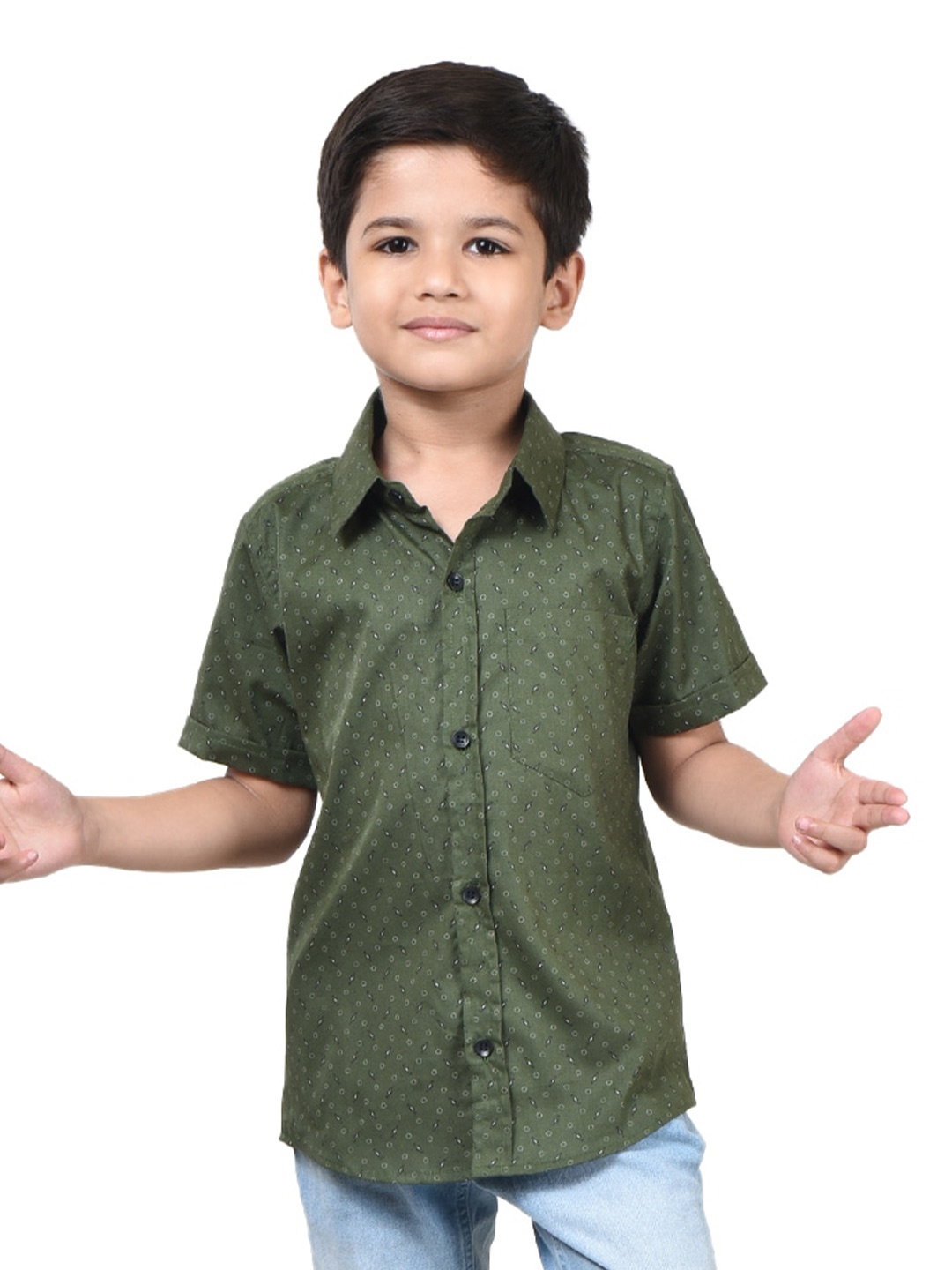 

POMY & JINNY Boys Micro Ditsy Printed Cotton Casual Shirt, Green