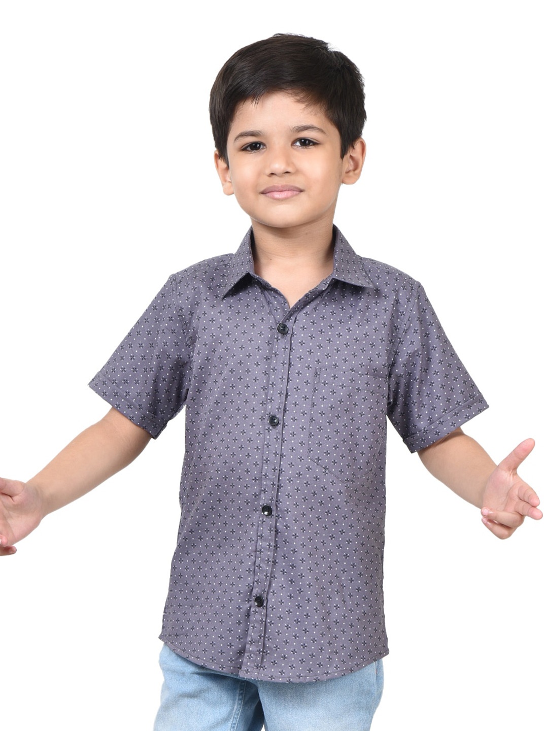 

POMY & JINNY Boys Floral Printed Cotton Casual Shirt, Grey