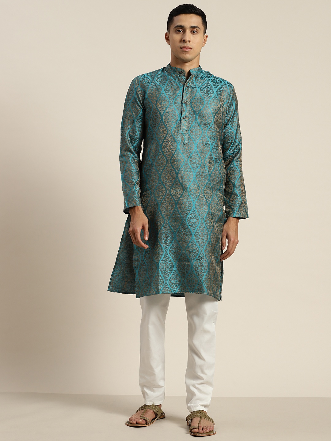

SOJANYA Ethnic Motifs Regular Kurta With Churidar, Teal