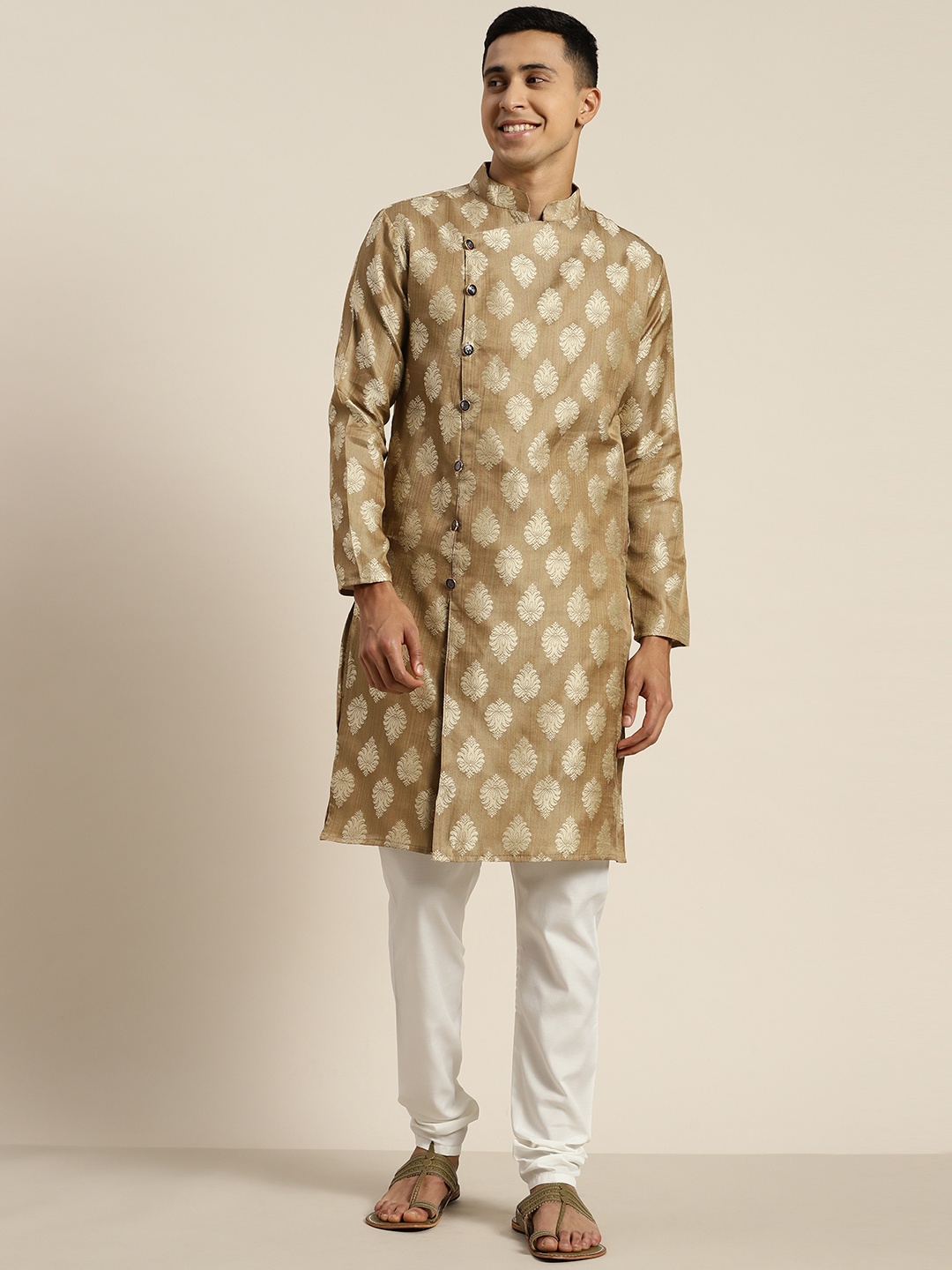 

SOJANYA Ethnic Motifs Regular Kurta With Churidar, Brown