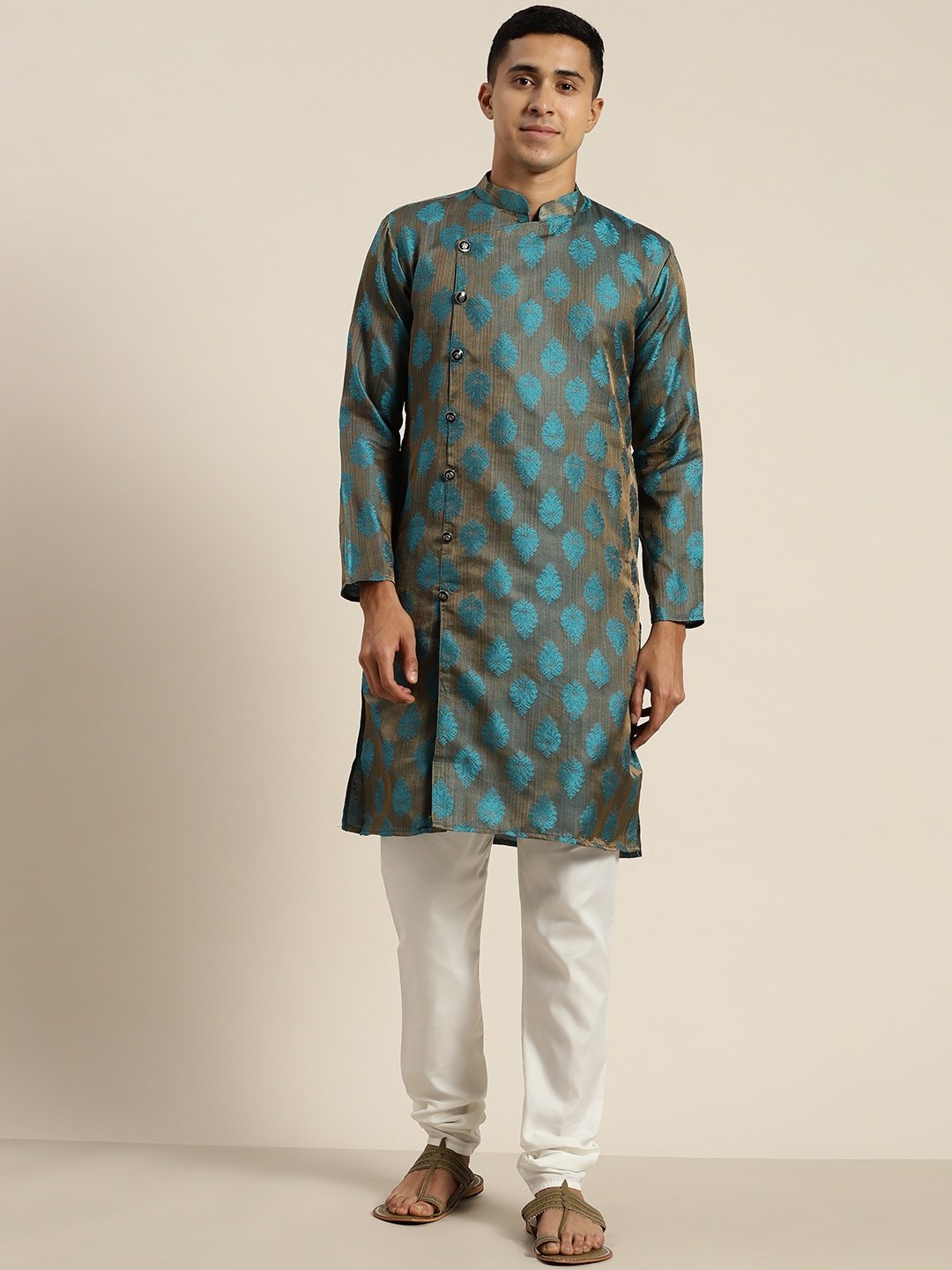 

SOJANYA Ethnic Motifs Regular Kurta With Churidar, Teal